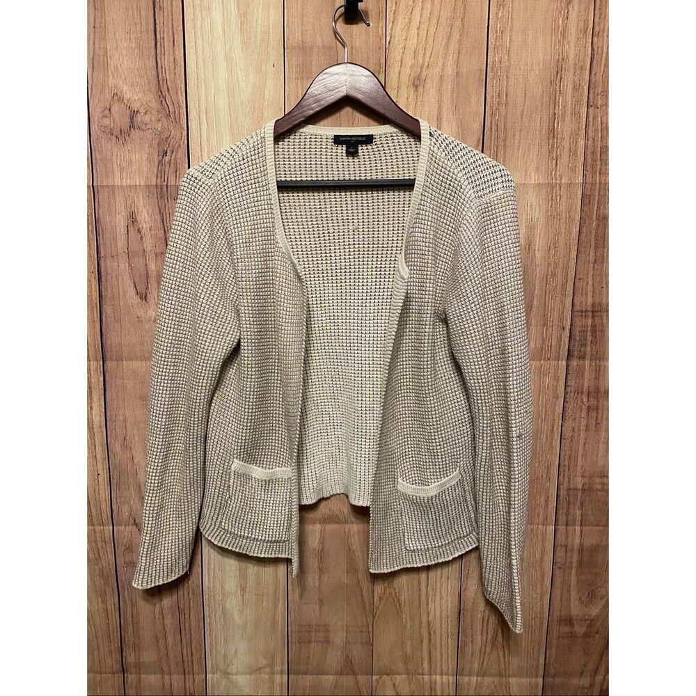 Banana Republic Large white silver glitter open front cardigan pockets